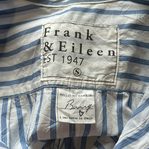 Frank and Eileen Barry Relaxed Crinkle Button Up Shirt White Blue Pinstripe Sz S - Picture 8 of 12